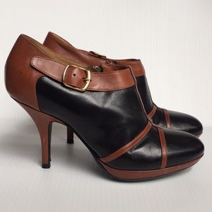 Dries Van Noten Black &  Brown Ankle zip Booties Boots Stiletto Heels 8 EU 38